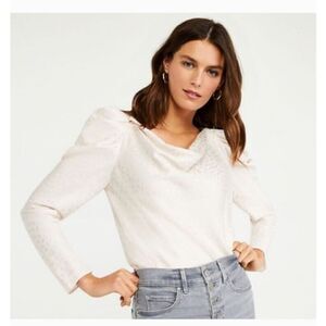 Ann Taylor Puff Long Sleeve Cowl Neck Top In Spotted Pearl Ivory Women’s Size M